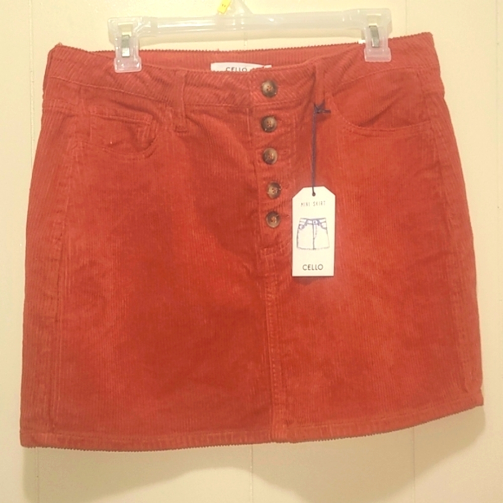 Cello Orange  Mini Skirt Corduroy Button Front